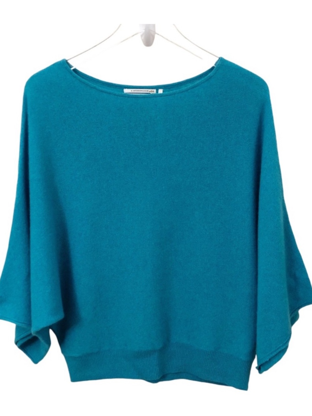 Anthropologie | Cashmere Collection Blue Wide Neck Short Sleeve Sweater Small
